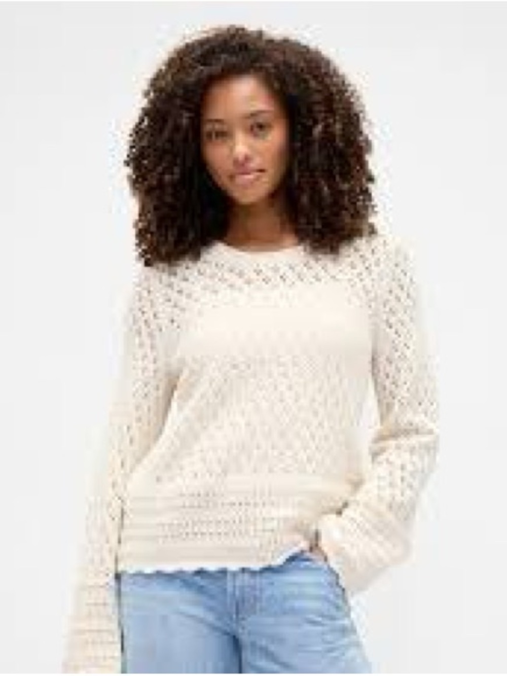 GAP Factory Cream Relaxed Pointelle Balloon-Sleeve Sweater